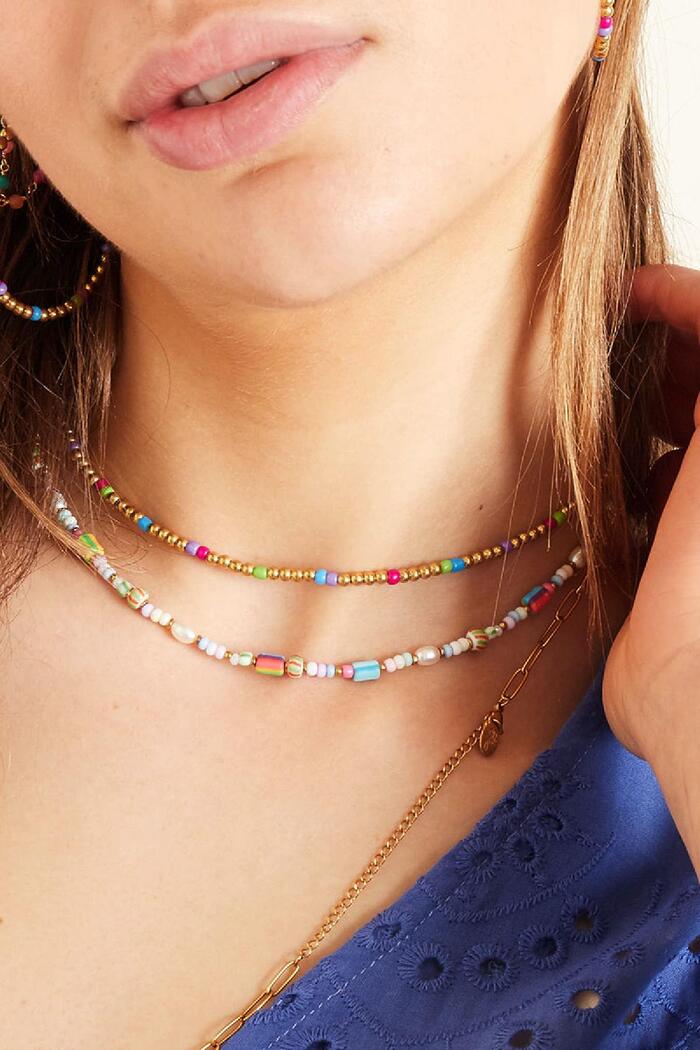 Collar de perlas de colores - colección #summergirls Naranja & Oro Acero inoxidable Imagen3